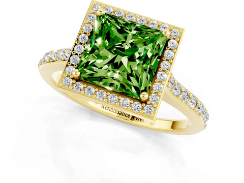 Yellow gold Princess Cut Halo Round Diamond Pavé Band with Four-Prong Setting_1