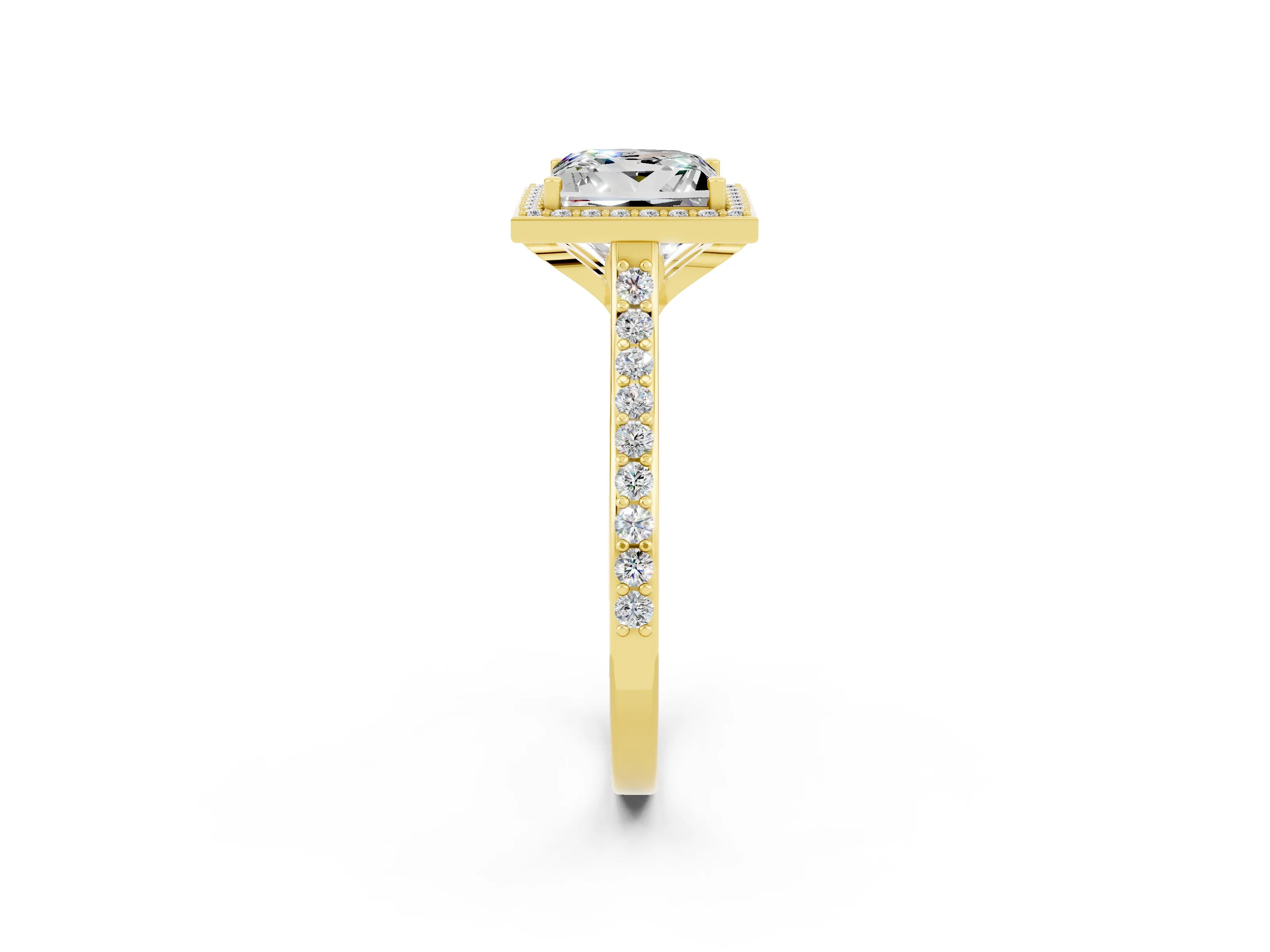 Yellow gold Princess Cut Halo Round Diamond Pavé Band with Four-Prong Setting_2