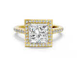 Yellow gold Princess Cut Halo Round Diamond Pavé Band with Four-Prong Setting_27