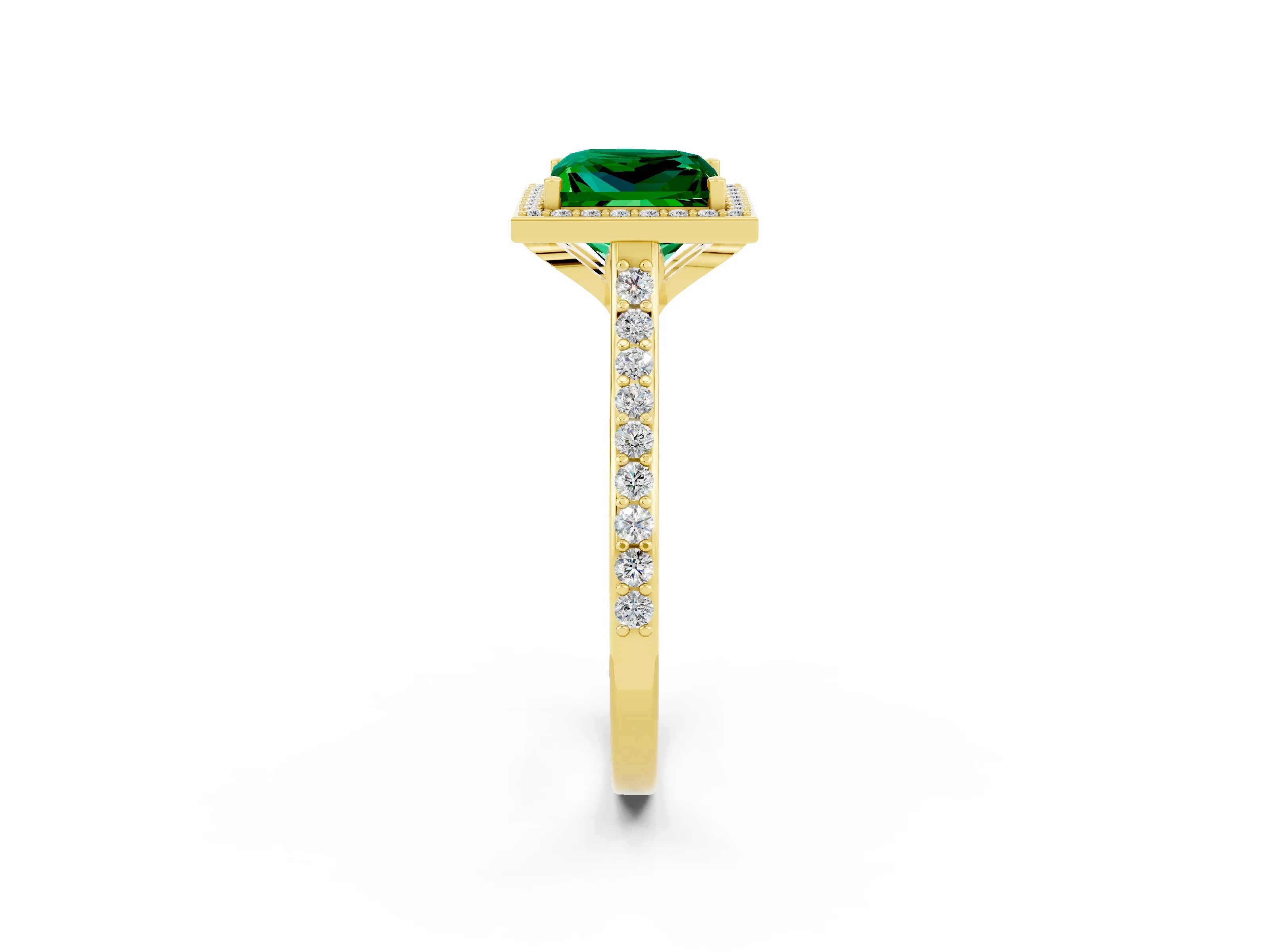 Yellow gold Princess Cut Halo Round Diamond Pavé Band with Four-Prong Setting_2