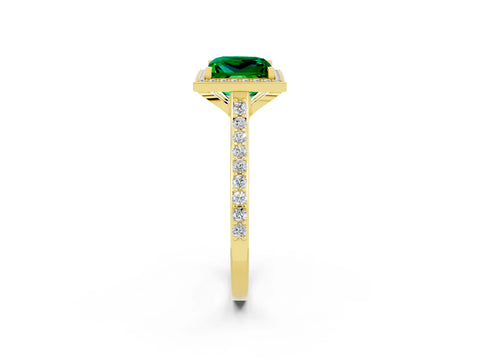 Yellow gold Princess Cut Halo Round Diamond Pavé Band with Four-Prong Setting_2
