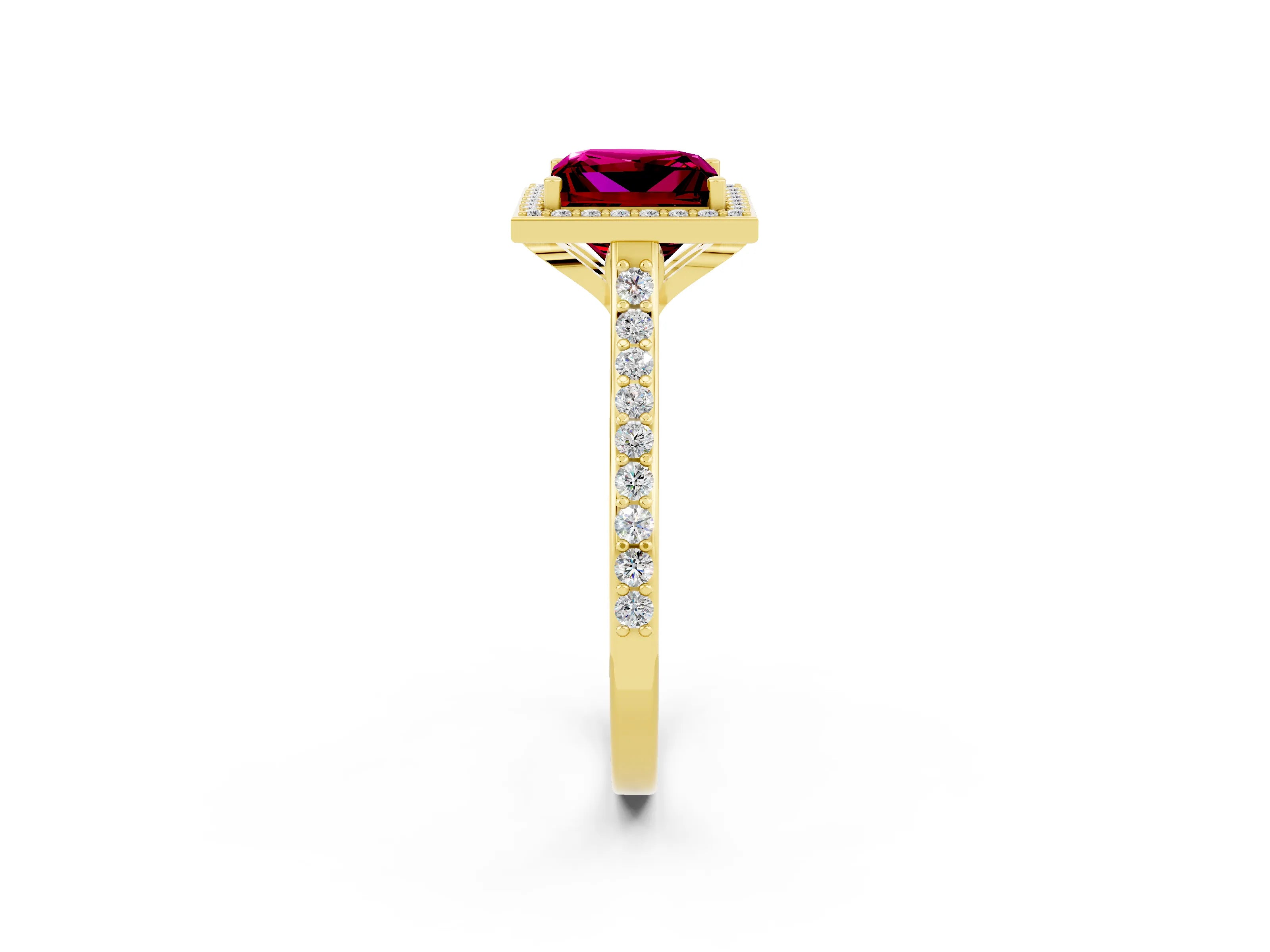 Yellow gold Princess Cut Halo Round Diamond Pavé Band with Four-Prong Setting_2