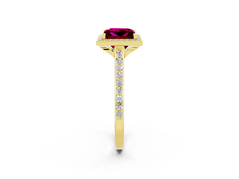 Yellow gold Princess Cut Halo Round Diamond Pavé Band with Four-Prong Setting_2