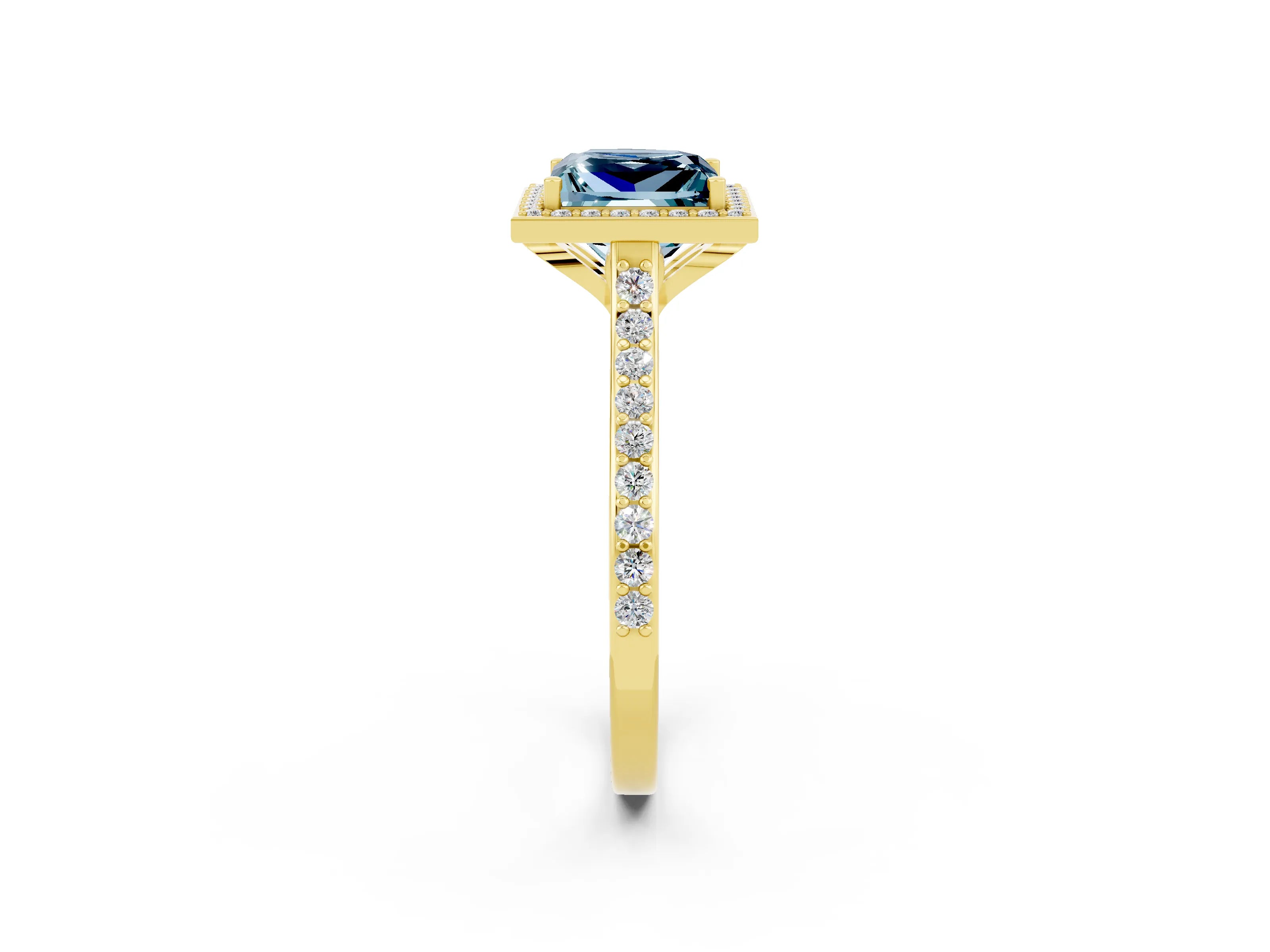 Yellow gold Princess Cut Halo Round Diamond Pavé Band with Four-Prong Setting_2