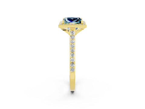 Yellow gold Princess Cut Halo Round Diamond Pavé Band with Four-Prong Setting_2