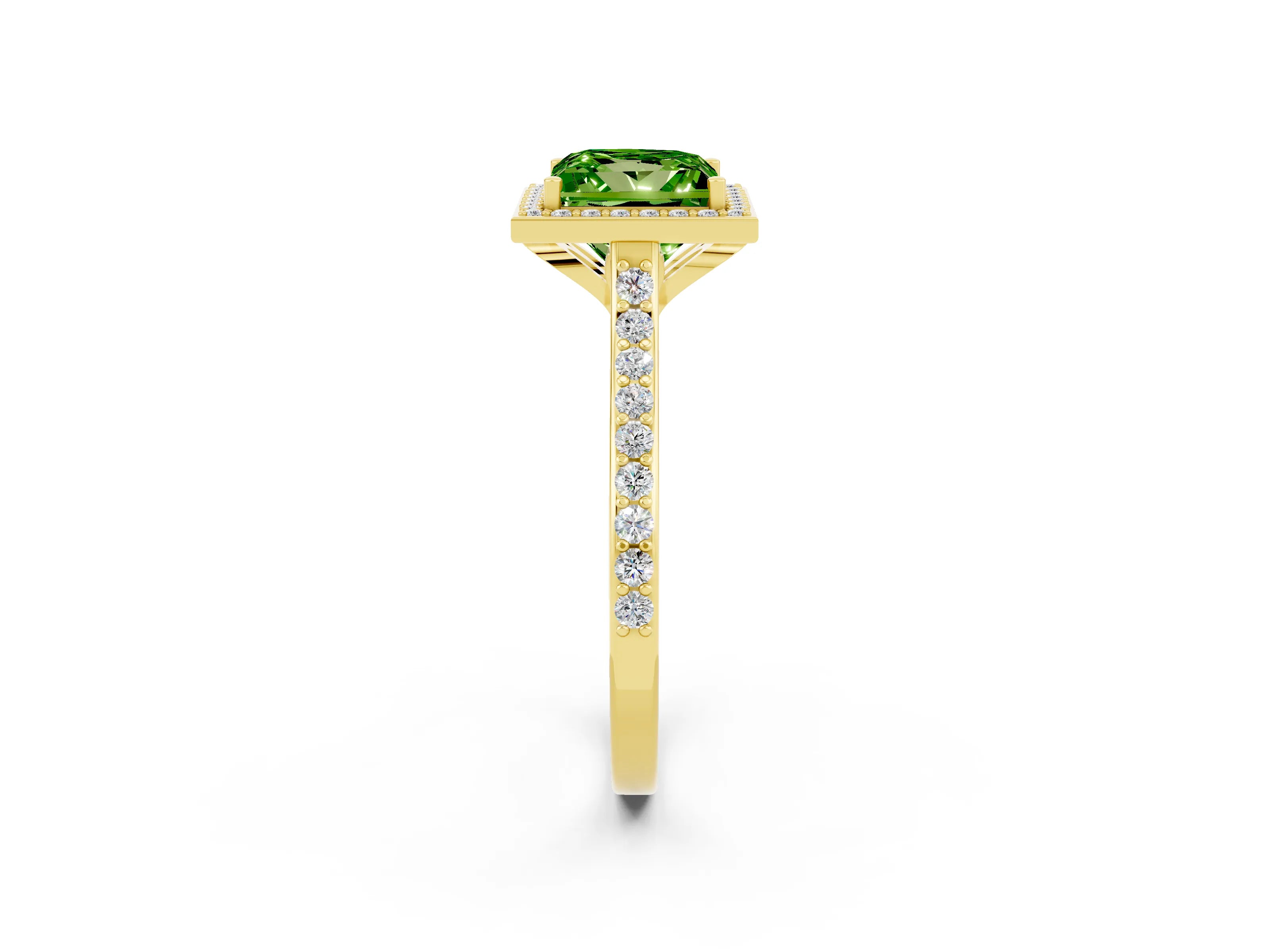 Yellow gold Princess Cut Halo Round Diamond Pavé Band with Four-Prong Setting_2