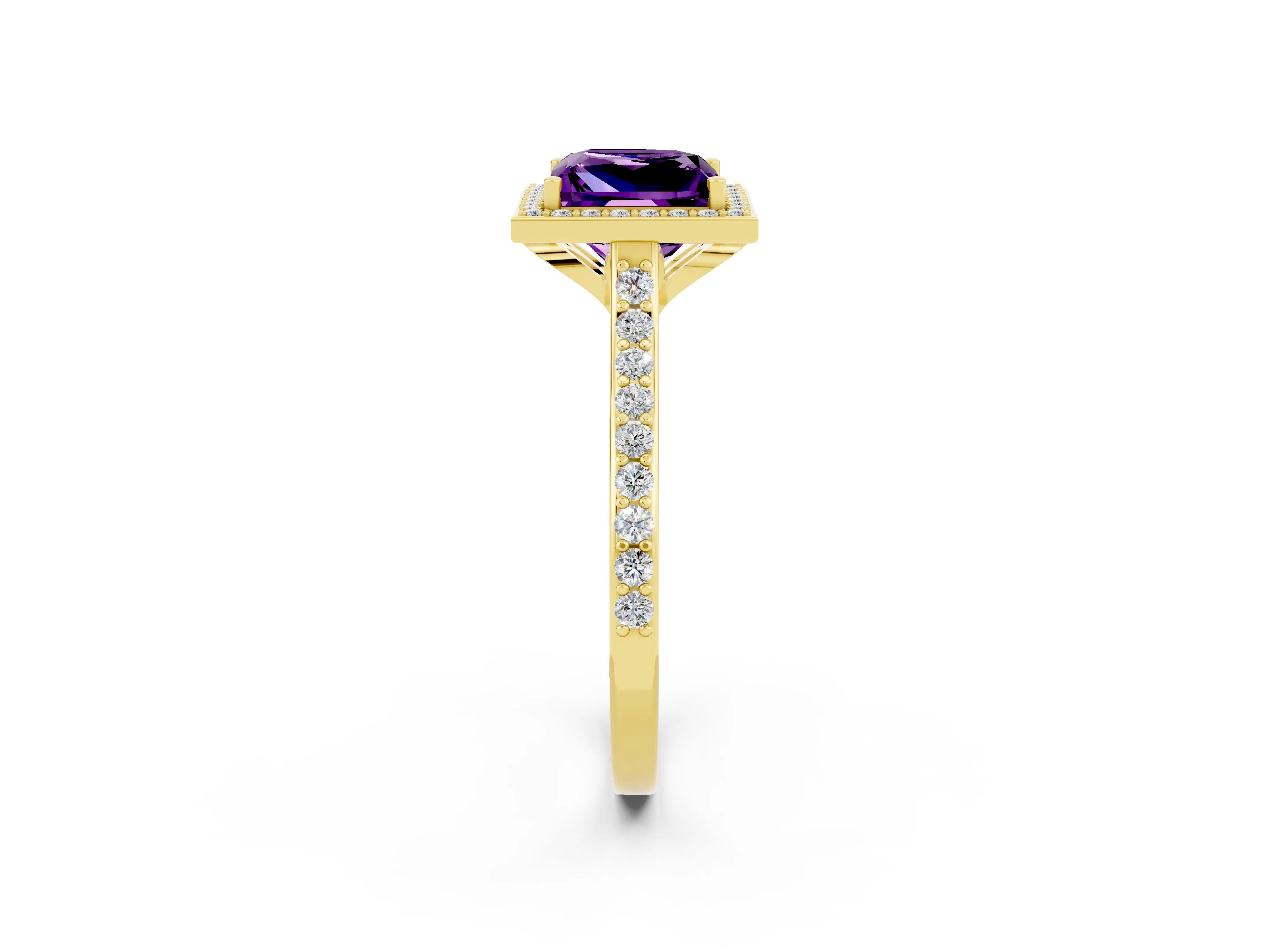 Yellow gold Princess Cut Halo Round Diamond Pavé Band with Four-Prong Setting_2