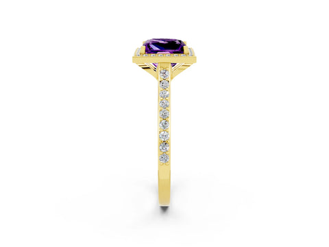 Yellow gold Princess Cut Halo Round Diamond Pavé Band with Four-Prong Setting_2