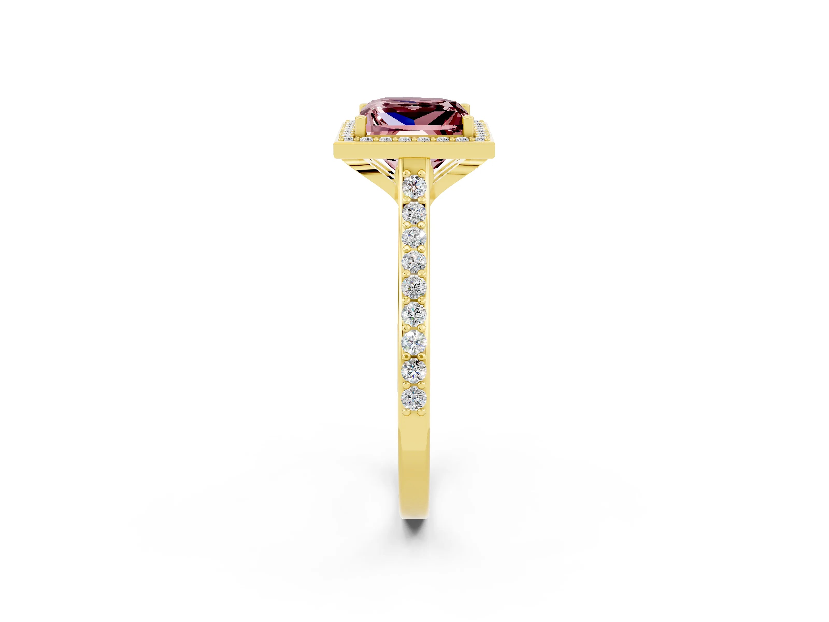 Yellow gold Princess Cut Halo Round Diamond Pavé Band with Four-Prong Setting_2