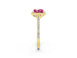 Yellow gold Princess Cut Halo Round Diamond Pavé Band with Four-Prong Setting_2