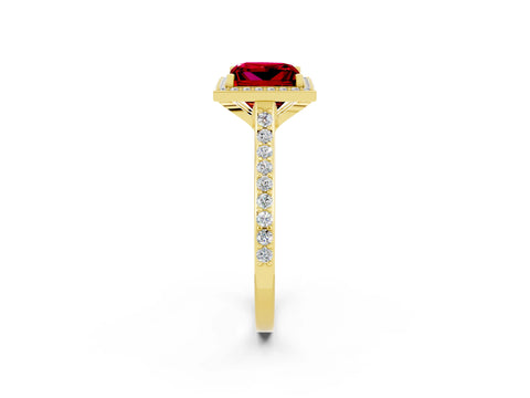 Yellow gold Princess Cut Halo Round Diamond Pavé Band with Four-Prong Setting_2