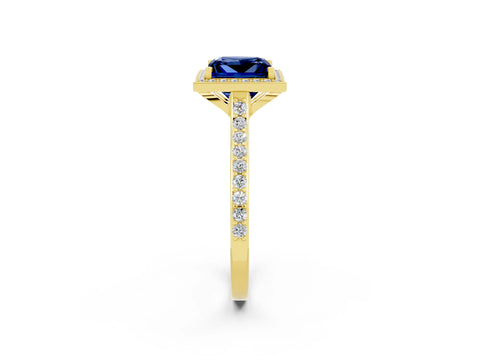 Yellow gold Princess Cut Halo Round Diamond Pavé Band with Four-Prong Setting_2