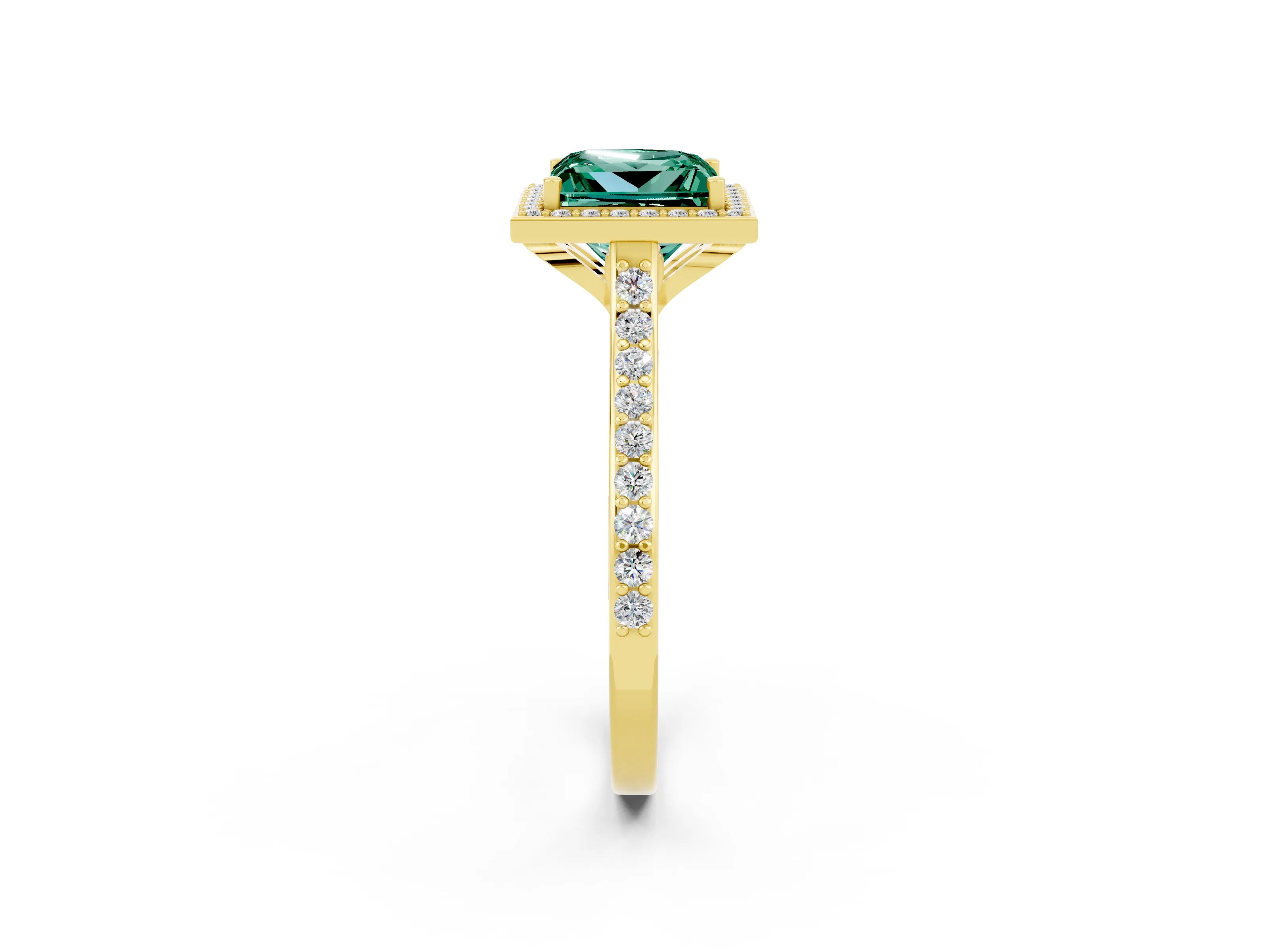 Yellow gold Princess Cut Halo Round Diamond Pavé Band with Four-Prong Setting_2
