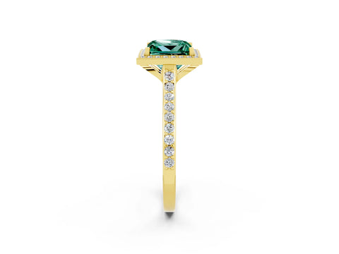 Yellow gold Princess Cut Halo Round Diamond Pavé Band with Four-Prong Setting_2