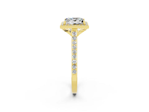 Yellow gold Princess Cut Halo Round Diamond Pavé Band with Four-Prong Setting_2