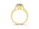 Yellow gold Princess Cut Halo Round Diamond Pavé Band with Four-Prong Setting_3