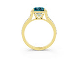 Yellow gold Princess Cut Halo Round Diamond Pavé Band with Four-Prong Setting_3