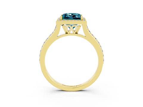 Yellow gold Princess Cut Halo Round Diamond Pavé Band with Four-Prong Setting_3
