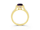 Yellow gold Princess Cut Halo Round Diamond Pavé Band with Four-Prong Setting_3