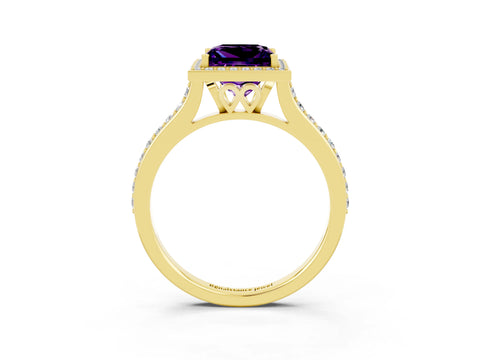 Yellow gold Princess Cut Halo Round Diamond Pavé Band with Four-Prong Setting_3