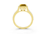 Yellow gold Princess Cut Halo Round Diamond Pavé Band with Four-Prong Setting_3