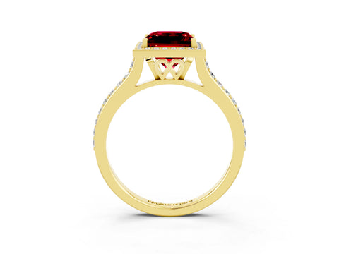 Yellow gold Princess Cut Halo Round Diamond Pavé Band with Four-Prong Setting_3