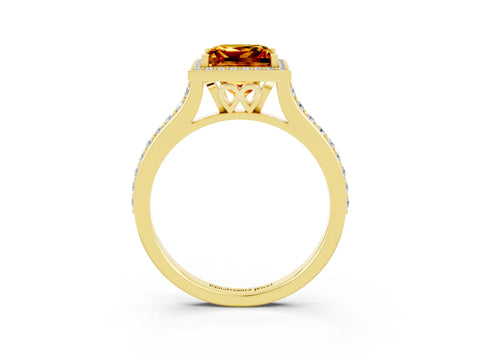 Yellow gold Princess Cut Halo Round Diamond Pavé Band with Four-Prong Setting_3