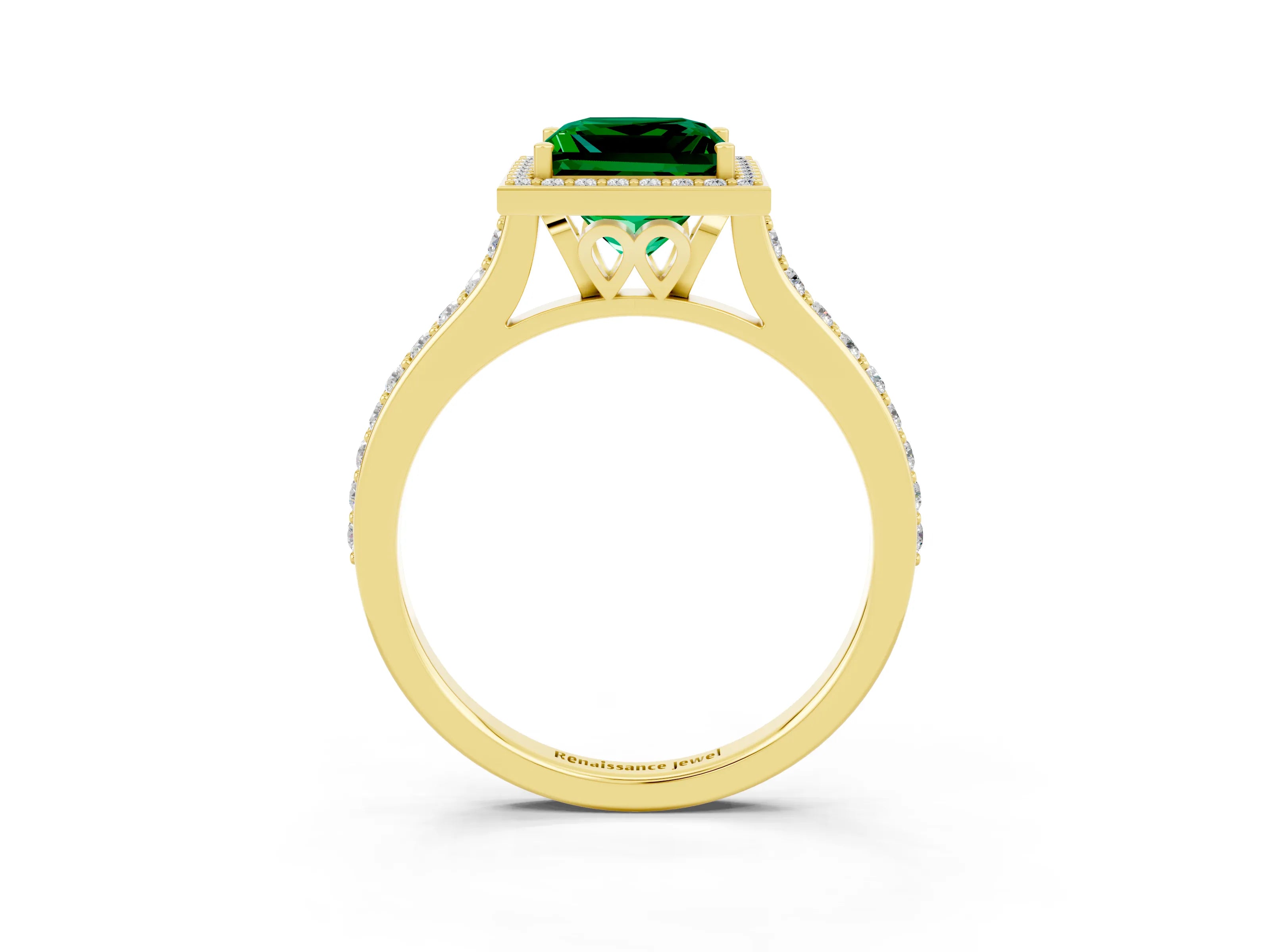 Yellow gold Princess Cut Halo Round Diamond Pavé Band with Four-Prong Setting_3