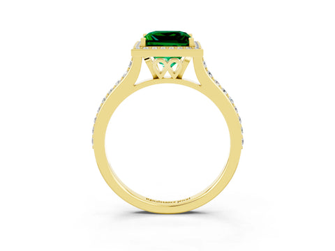 Yellow gold Princess Cut Halo Round Diamond Pavé Band with Four-Prong Setting_3