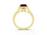 Yellow gold Princess Cut Halo Round Diamond Pavé Band with Four-Prong Setting_3