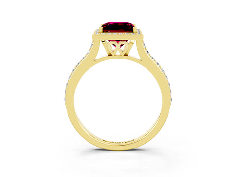Yellow gold Princess Cut Halo Round Diamond Pavé Band with Four-Prong Setting_3