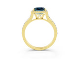 Yellow gold Princess Cut Halo Round Diamond Pavé Band with Four-Prong Setting_3