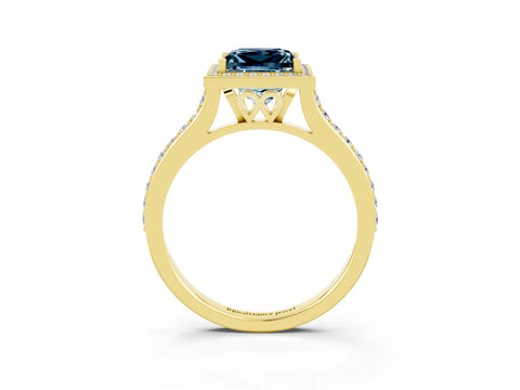 Yellow gold Princess Cut Halo Round Diamond Pavé Band with Four-Prong Setting_3