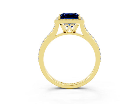 Yellow gold Princess Cut Halo Round Diamond Pavé Band with Four-Prong Setting_3