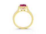 Yellow gold Princess Cut Halo Round Diamond Pavé Band with Four-Prong Setting_3