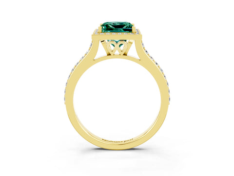 Yellow gold Princess Cut Halo Round Diamond Pavé Band with Four-Prong Setting_3