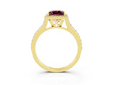 Yellow gold Princess Cut Halo Round Diamond Pavé Band with Four-Prong Setting_3