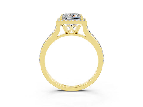 Yellow gold Princess Cut Halo Round Diamond Pavé Band with Four-Prong Setting_3