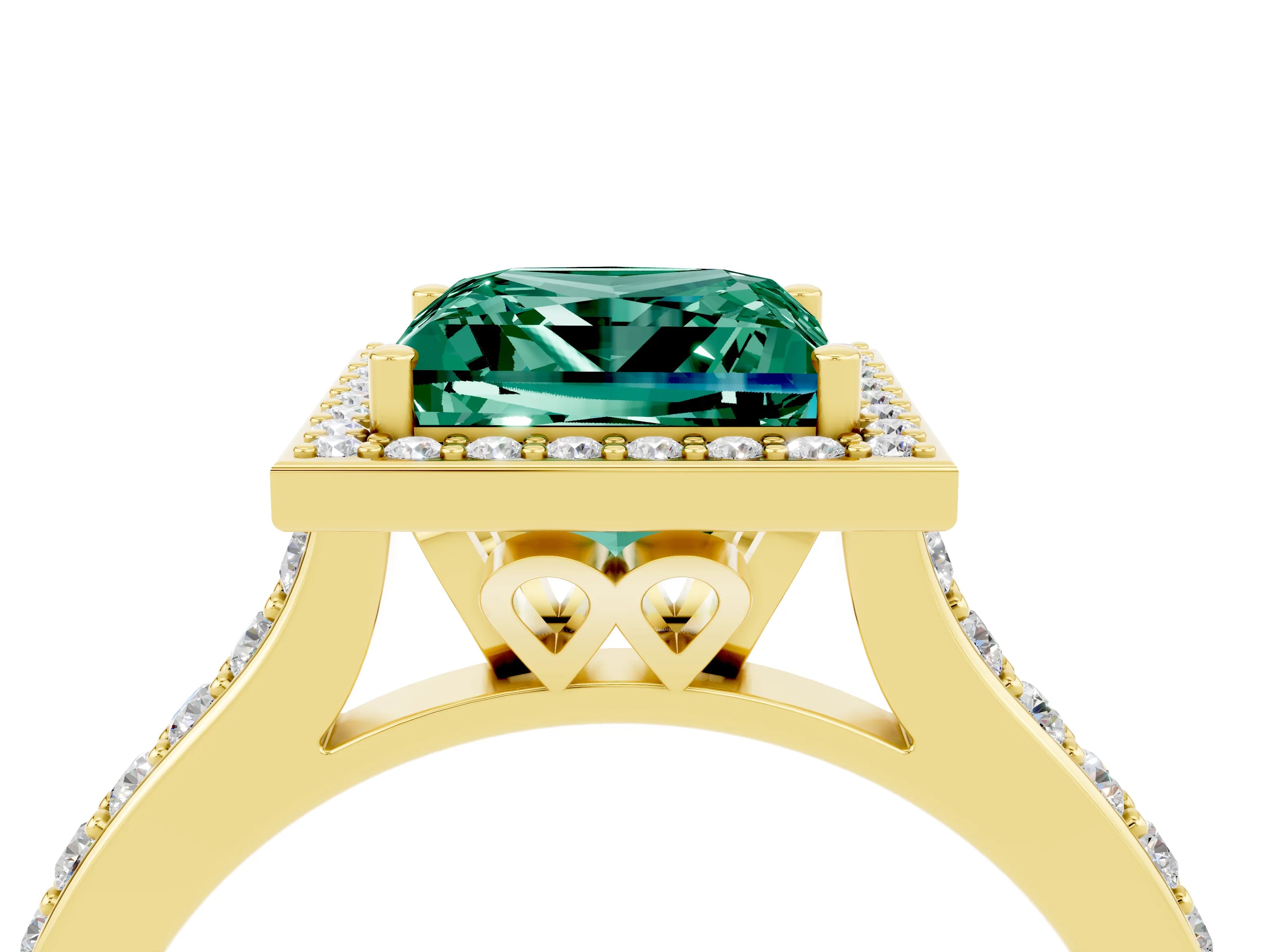 Yellow gold Princess Cut Halo Round Diamond Pavé Band with Four-Prong Setting_4