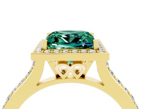 Yellow gold Princess Cut Halo Round Diamond Pavé Band with Four-Prong Setting_4