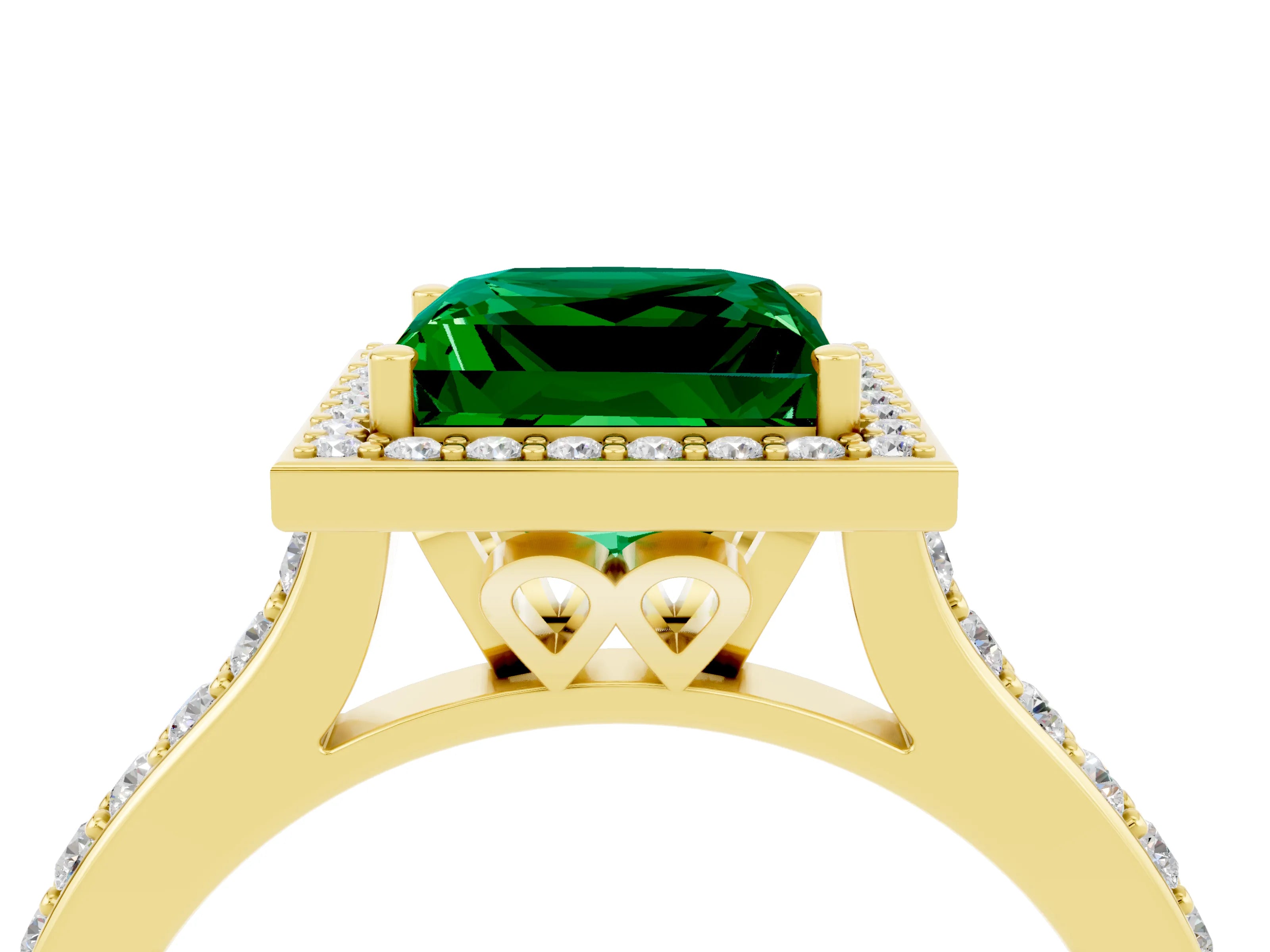 Yellow gold Princess Cut Halo Round Diamond Pavé Band with Four-Prong Setting_4