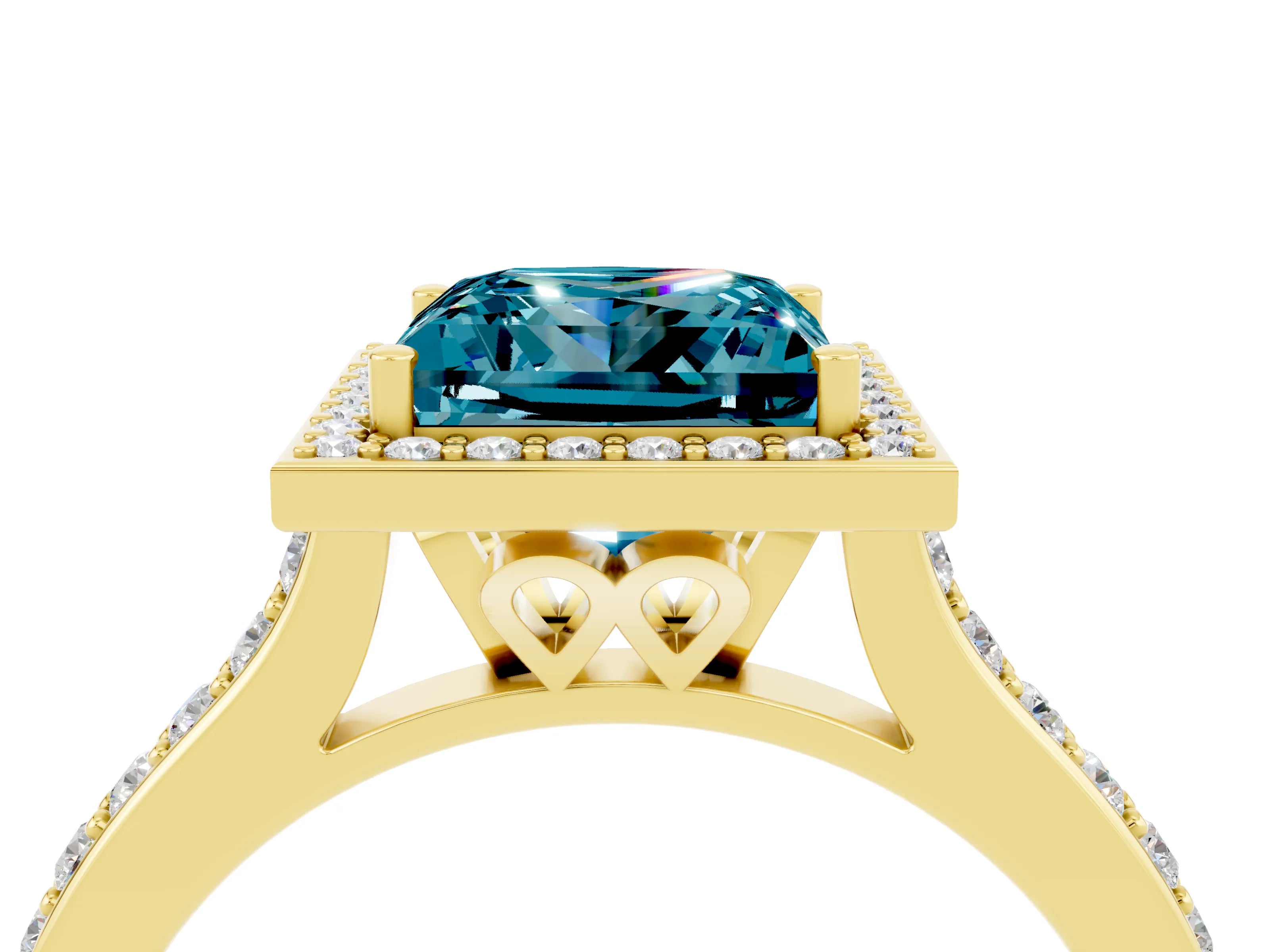 Yellow gold Princess Cut Halo Round Diamond Pavé Band with Four-Prong Setting_4