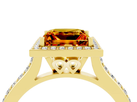 Yellow gold Princess Cut Halo Round Diamond Pavé Band with Four-Prong Setting_4