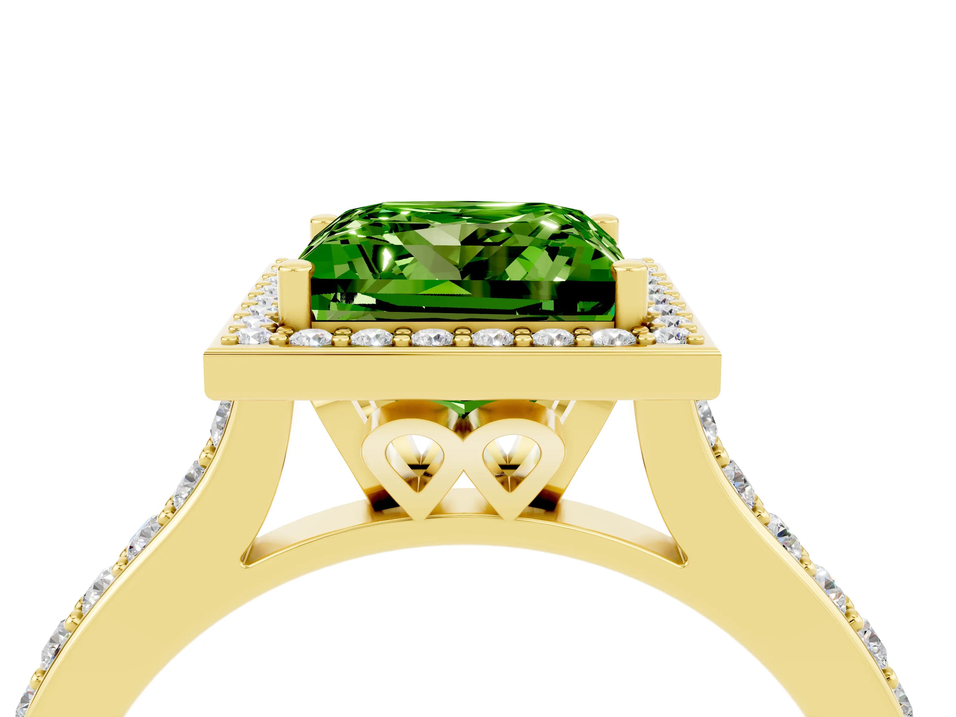 Yellow gold Princess Cut Halo Round Diamond Pavé Band with Four-Prong Setting_4