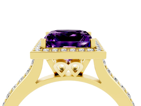 Yellow gold Princess Cut Halo Round Diamond Pavé Band with Four-Prong Setting_4