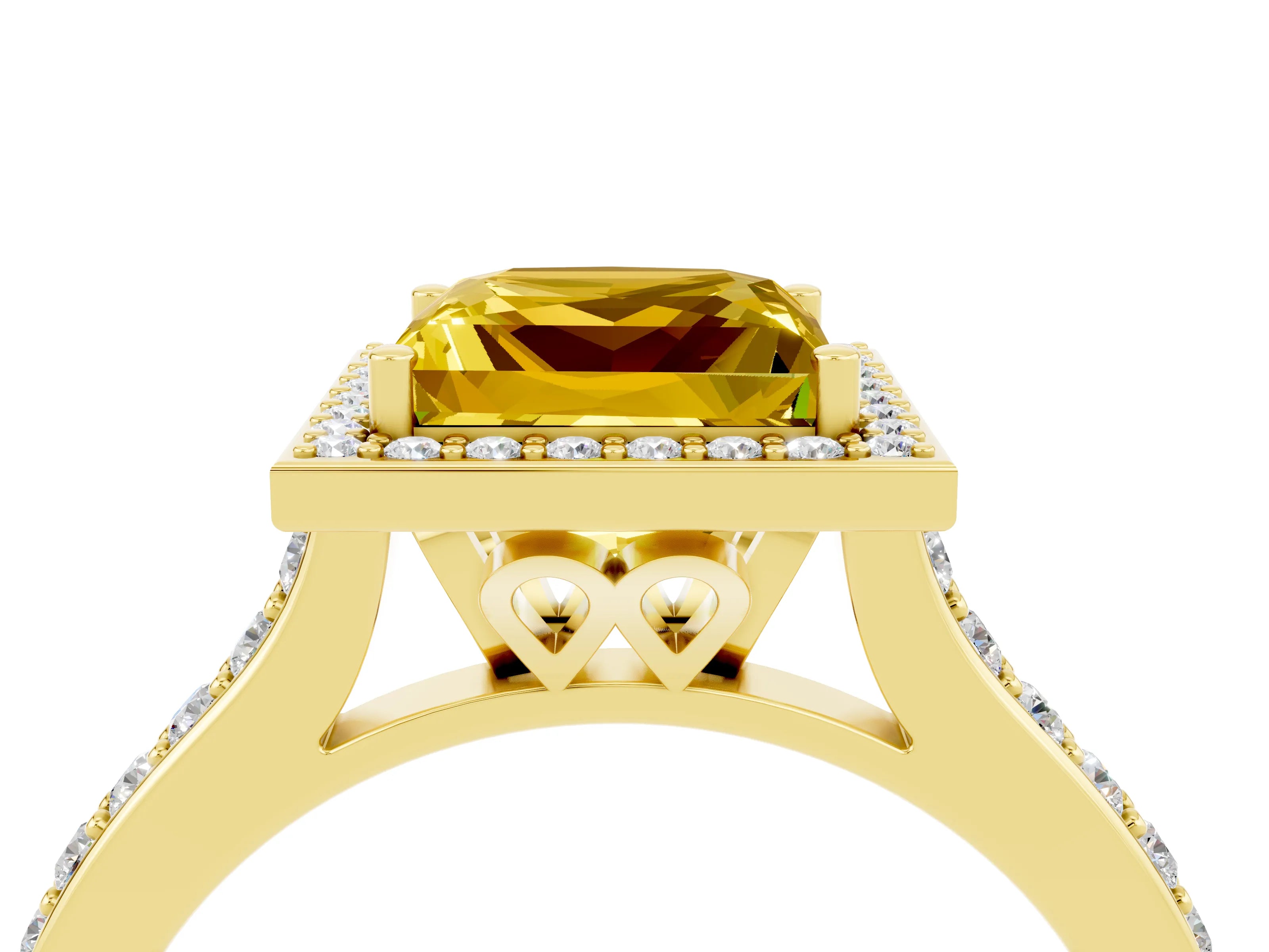 Yellow gold Princess Cut Halo Round Diamond Pavé Band with Four-Prong Setting_4