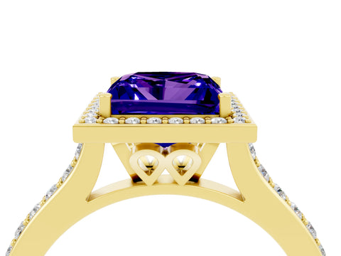 Yellow gold Princess Cut Halo Round Diamond Pavé Band with Four-Prong Setting_4