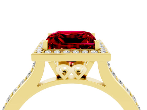 Yellow gold Princess Cut Halo Round Diamond Pavé Band with Four-Prong Setting_4