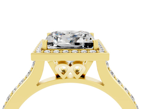 Yellow gold Princess Cut Halo Round Diamond Pavé Band with Four-Prong Setting_4