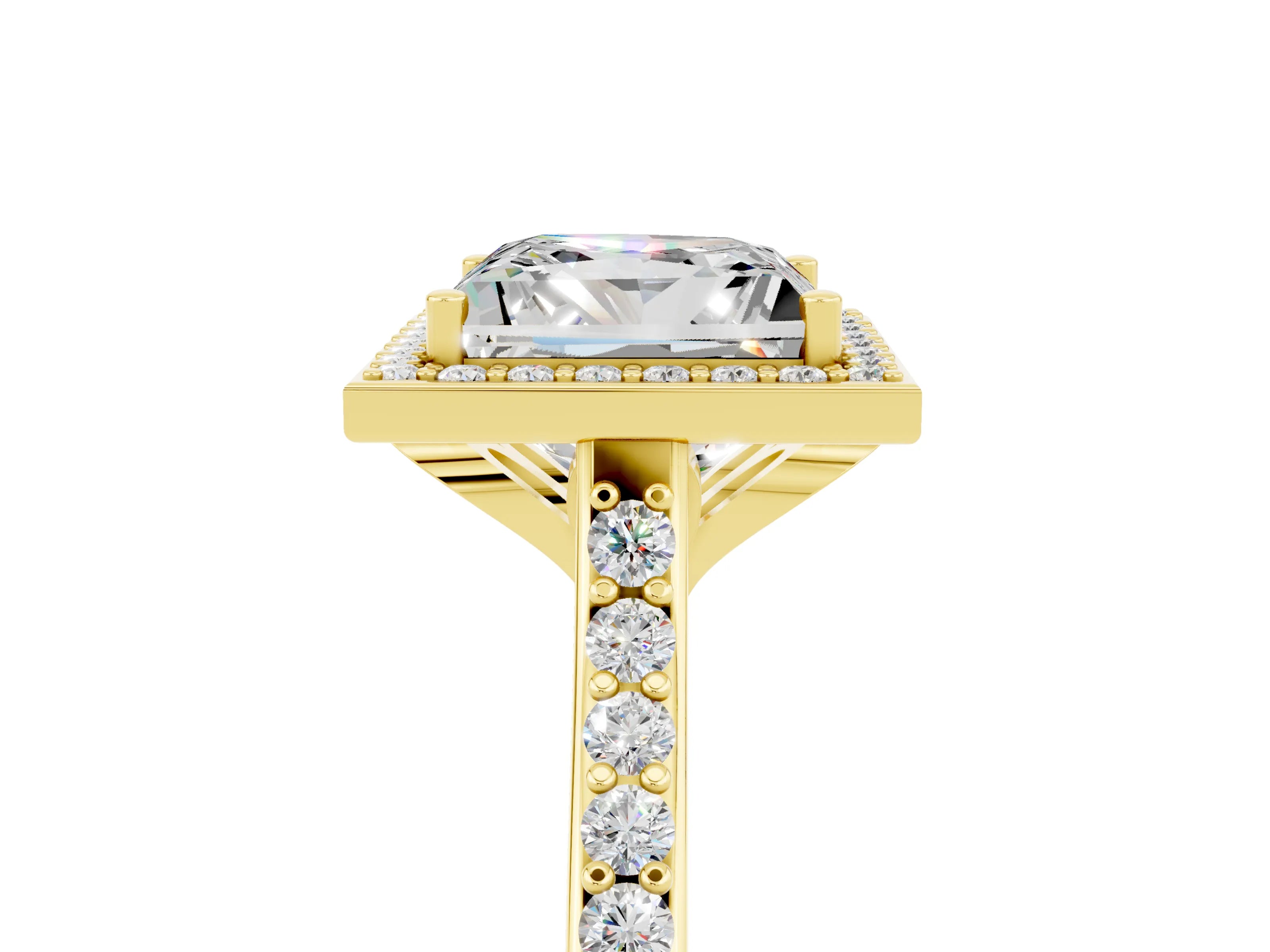 Yellow gold Princess Cut Halo Round Diamond Pavé Band with Four-Prong Setting_5